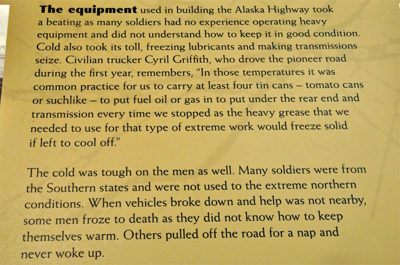 sign about equipment use to build the Alaska Highway